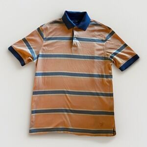 Cremieux‎ Mens Short Sleeve Polo Shirt Small Pink Blue Striped Golf Preppy Retro